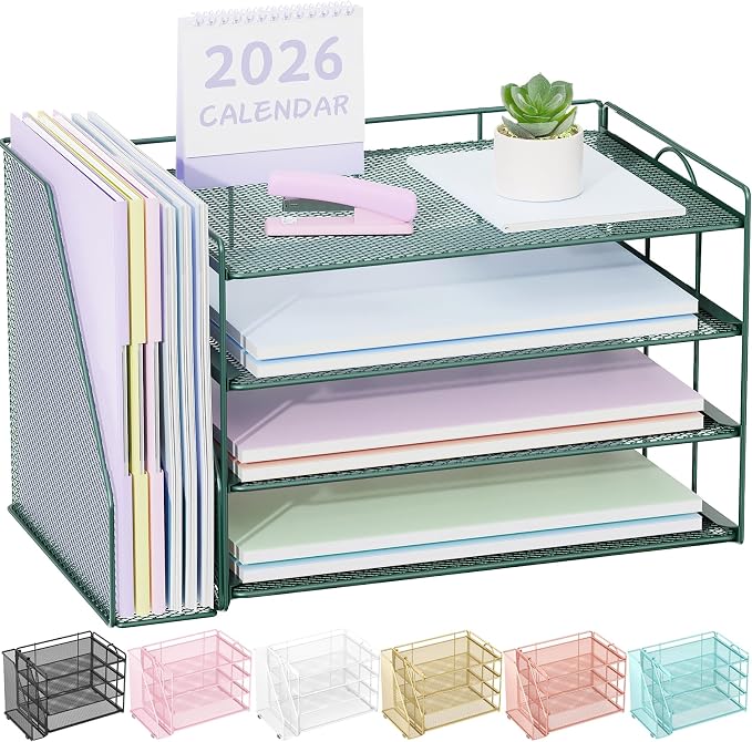 Spacrea Paper Organizer, Desk Organizers and Accessories for Desk with File organizer, Desk Accessories & Workspace Organizers for Catalog & Reference Racks (Dark Green) by Spacrea