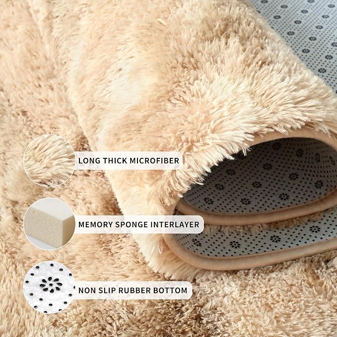 Tepook Fluffy Large Rugs for Living Room, Area Rug 6x9 Soft Carpet for Bedroom, Modern Shaggy Rug for Kids Boys Girls, Plush Indoor Nursery Home Decor Rug with Non-Slip Bottom, Beige Brown - Image 5
