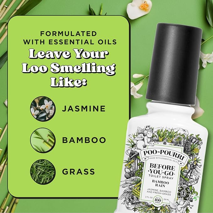 Poo-Pourri Before-You-Go Toilet Spray, Bamboo Rain, 2 Fl Oz, Up to 100 Uses, Bathroom Odor Deodorizer with Essential Oils for Home or Work, Travel Essentials, TSA Approved Size, Bamboo & Fresh Grass - Image 6