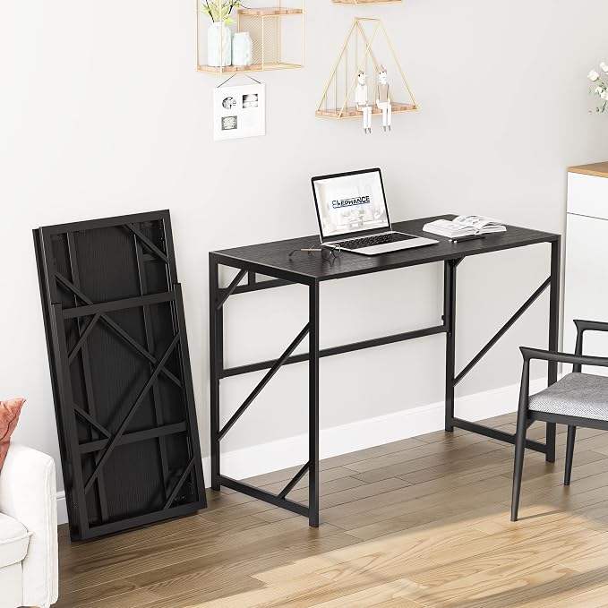 Elephance Folding Desk Writing Computer Desk for Home Office No-Assembly | Study Office Desk,Foldable Table for Small Spaces,39.4 Inch,Black - Image 2