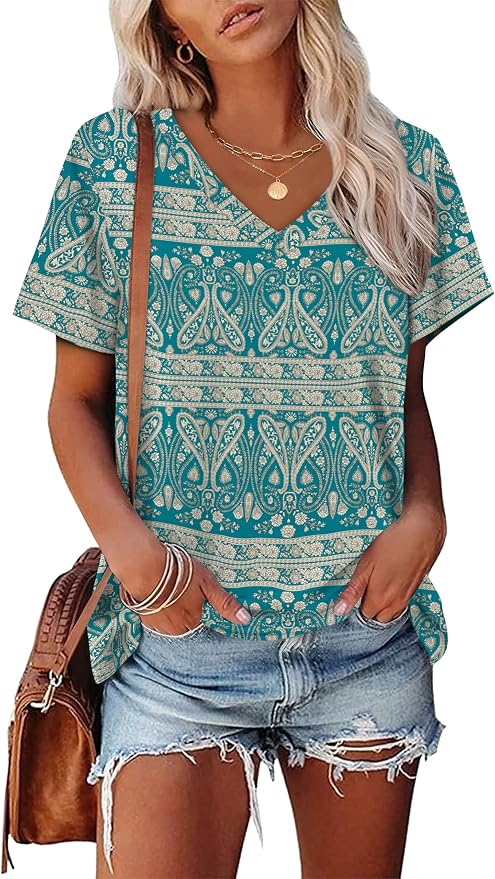 Alaroo Womens Summer Tops 2026 V Neck Short Sleeve Shirts Trendy Dressy Casual Vacation Outfits Printed - Image 2