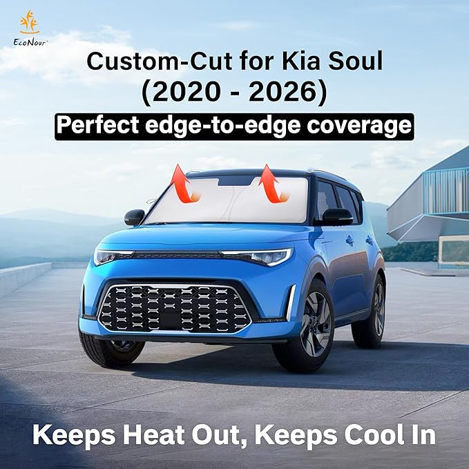 EcoNour Windshield Sunshade for Kia Soul 2020-2024 2025 2026, Sun Visor for Front Windshield & Window Sun Shade Cover, UV Heat Blocker & Protector, Car Accessories - Image 2