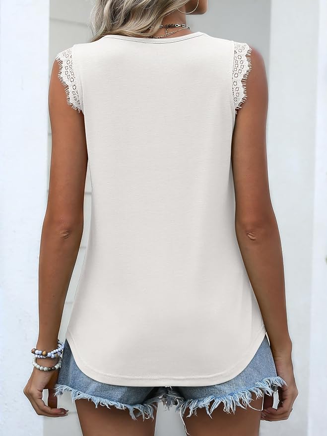 ANRABESS Womens Lace Trim Tank Tops V Neck Sleeveless Shirts 2026 Summer Casual Trendy Dressy Cami Top - Image 5