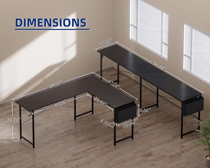 Pamray 64.5 Inch Reversible L Shaped Gaming Desk Large Corner Computer Desk with Storage Bag Home Office Table for Writing Study Marble - Image 3