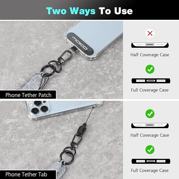 MoKo Universal Phone Lanyard, Nylon Adjustable Cell Phone Crossbody Strap Detachable Women & Men Cellphone Lanyards Around the Neck with Patches for iPhone, Most Smartphone, Dark Gray - Image 4