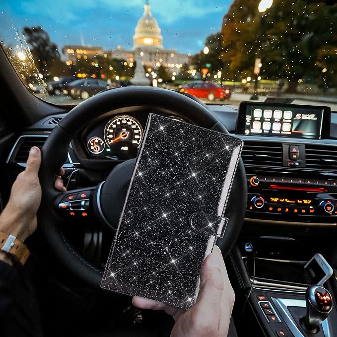 TOURSUIT Car Registration and Insurance Card Holder, Glitter Black | Vehicle License Document Organizer, Glove Box Compartment, Interior Car Accessories, For Women Men - Image 6