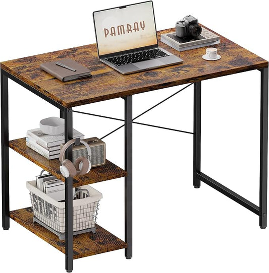 Pamray 32 Inch Small Computer Desk with Shelves for Bedroom Small Spaces | For Home Office, Dorm and Apartment, for Study and Writing, Headphone Hook, Space-Saving, Compact, Easy Setup by PAMRAY
