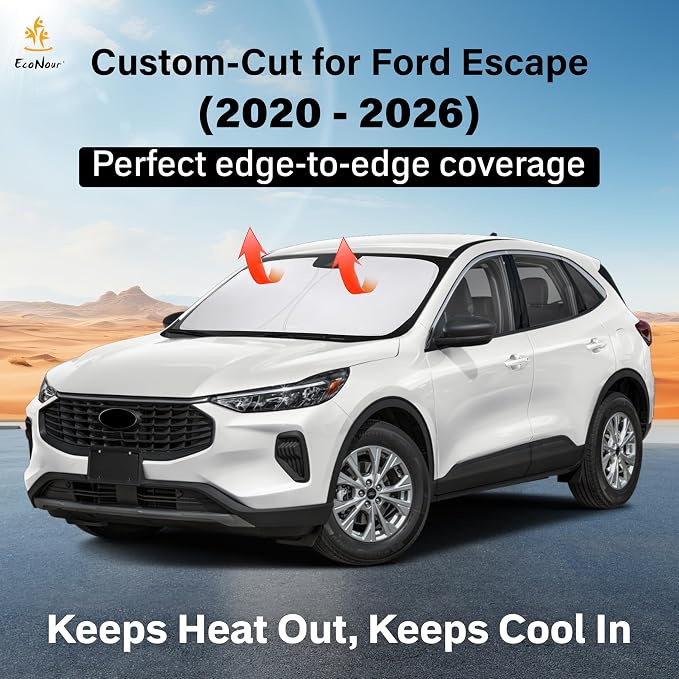 Econour Windshield Sunshade for Ford Escape 2020-2024 2025 2026, Sun Visor for Front Windshield & Window Sun Shade Cover, UV Heat Blocker & Protector, Car Accessories - Image 2