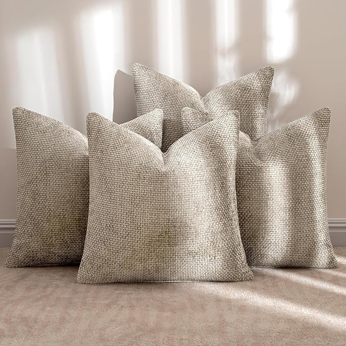 MIULEE Pack of 4 Couch Throw Pillow Covers 22x22 Inch Khaki Soft Decorative Chenille Pillow Covers Farmhouse Accent Cushion Covers for Boho Home Decor Sofa Bedroom Living Room - Image 2