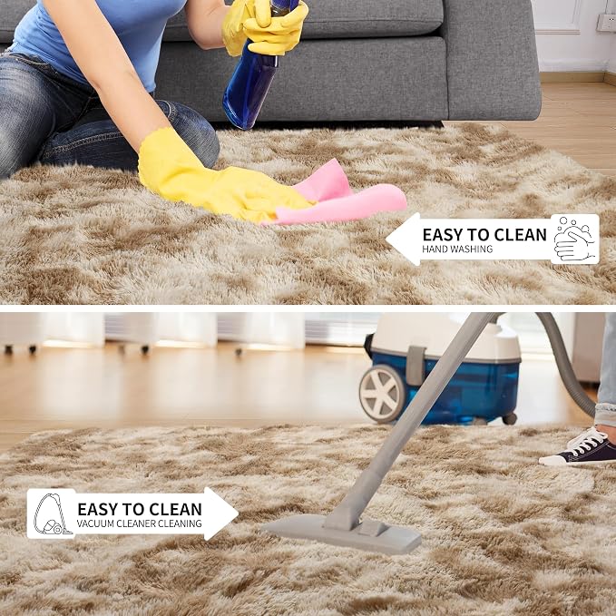 Tepook Area Rugs 9x12 for Living Room, Super Soft Fluffy Rugs for Bedroom, Modern Shaggy Rug Fuzzy Carpets for Kids, Plush Indoor Nursery Home Decor Rug with Non-Slip Bottom, Tie-Dyed Beige - Image 6