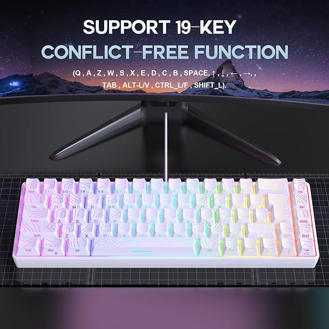 Snpurdiri 65% Wired Gaming Keyboard, 68 Keys RGB (Contour-line, White) | Backlit Ultra-Compact Small Gaming Keyboard, for PC/Mac Gamer, Typist, Travel, Easy to Carry on Business Trip - Image 7