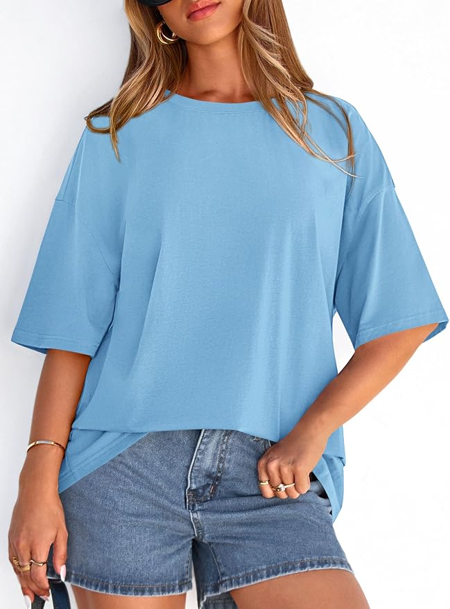 PRETTYGARDEN Womens 2026 Spring Going Out Tops Casual Short Sleeve Crewneck Loose Fit Basic Oversized T Shirts Summer Outfits - Image 2
