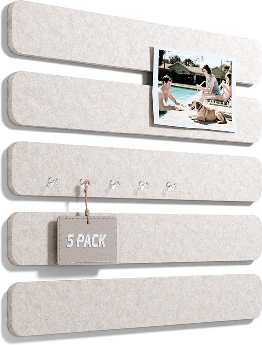 Fluxynara 13" x 2" Felt Wall Panels, Oatmeal | 5-Pack Cork Board Alternative with 35 Push Pins, Adhesive Mounting for Bedroom Door or Home Office by FLUXYNARA