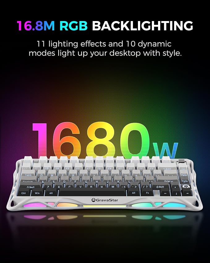 GravaStar Mercury K1 75% Wireless Mechanical Gaming Keyboard RGB Backlit | Gasket Mount, Hot Swappable Linear Switches, Creamy Sound Keyboard, 2.4GHz/USB-C/Bluetooth 5.0, for Win/Mac【Gradient White】 - Image 5