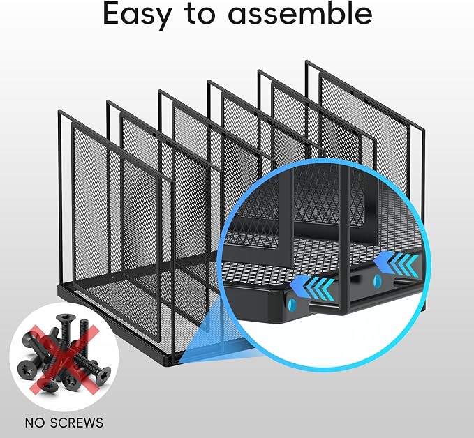 File Organizer for Desk, 5-Section Vertical File Sorter, Paper Holder Organizer Standing Metal File Folder for Office Home Classroom, Black - Image 4