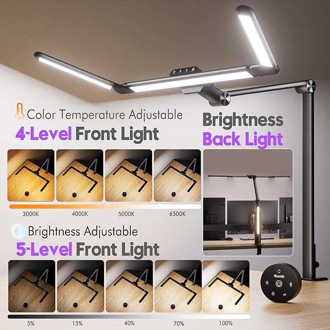 Quntis 32.5" Architect Desk Lamps for Office Home Dorm - Eye Care 3 Light Bar 1100LM Bright, Ambient Backlight, Radar Sensor, Remote Control, 2H Timer, Workbench Drafting Reading Video Conference Task - Image 5