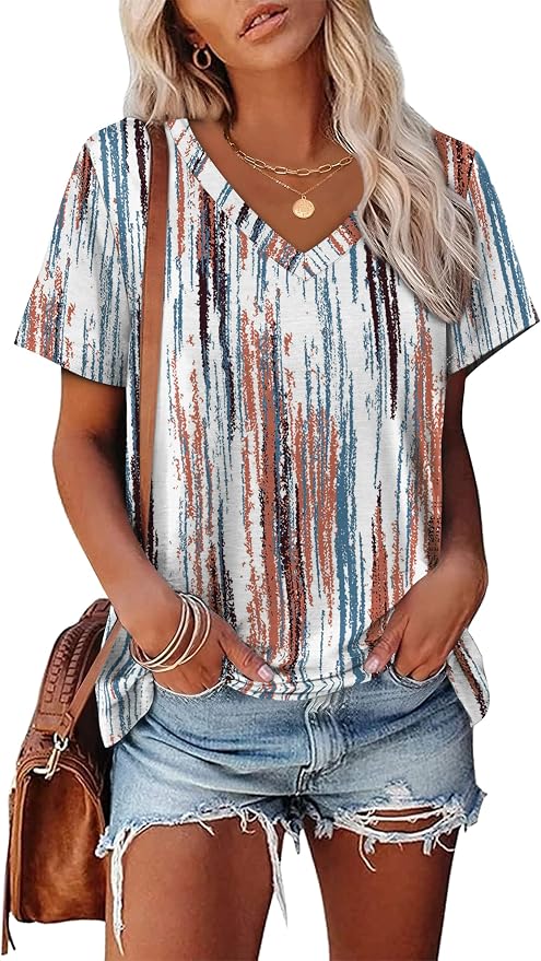 Alaroo Womens Summer Tops 2026 V Neck Short Sleeve Shirts Trendy Dressy Casual Vacation Outfits Printed - Image 2
