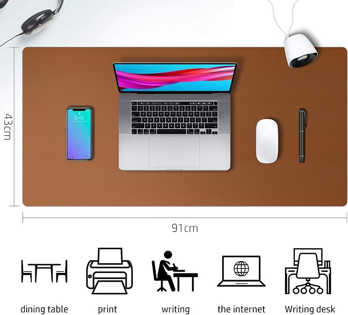 Aothia Leather Desk Pad Protector, Mouse Pad, Office Desk Mat, Non-Slip PU Leather Desk Blotter, Laptop Desk Pad, Waterproof Desk Writing Pad for Office and Home (Brown,36" x 17") - Image 4