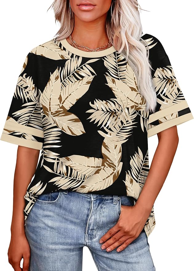 WIHOLL Womens T Shirts Loose Fit Short Sleeve Tees Crew Neck Color Block Summer Tops 2026 Fashion - Image 2