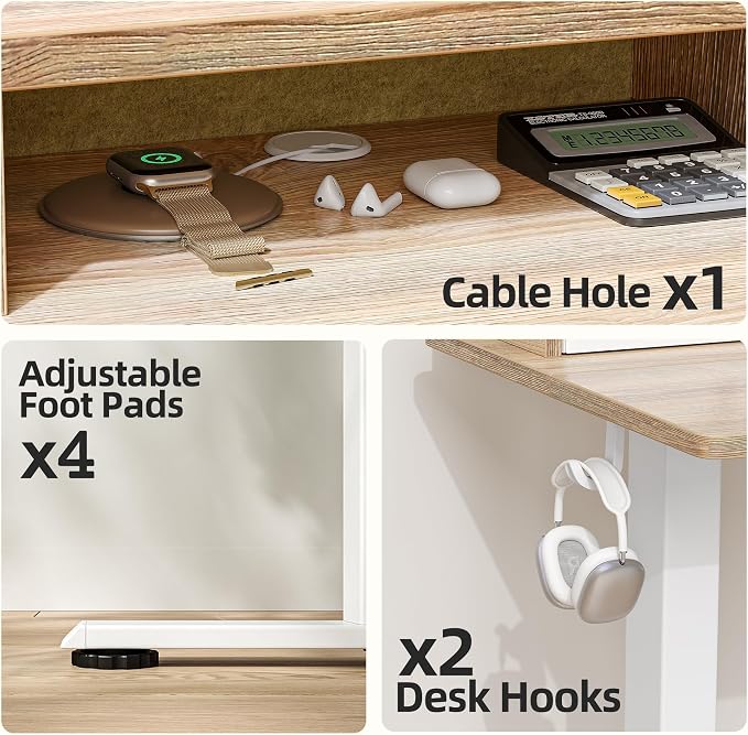 TIQLAB Standing Desk with Two Drawers, Stand Up Standing Desk Adjustable Height, Electric Sit Stand Table with Storage Shelf and Splice Board, 48 * 24 inch, Maple - Image 7