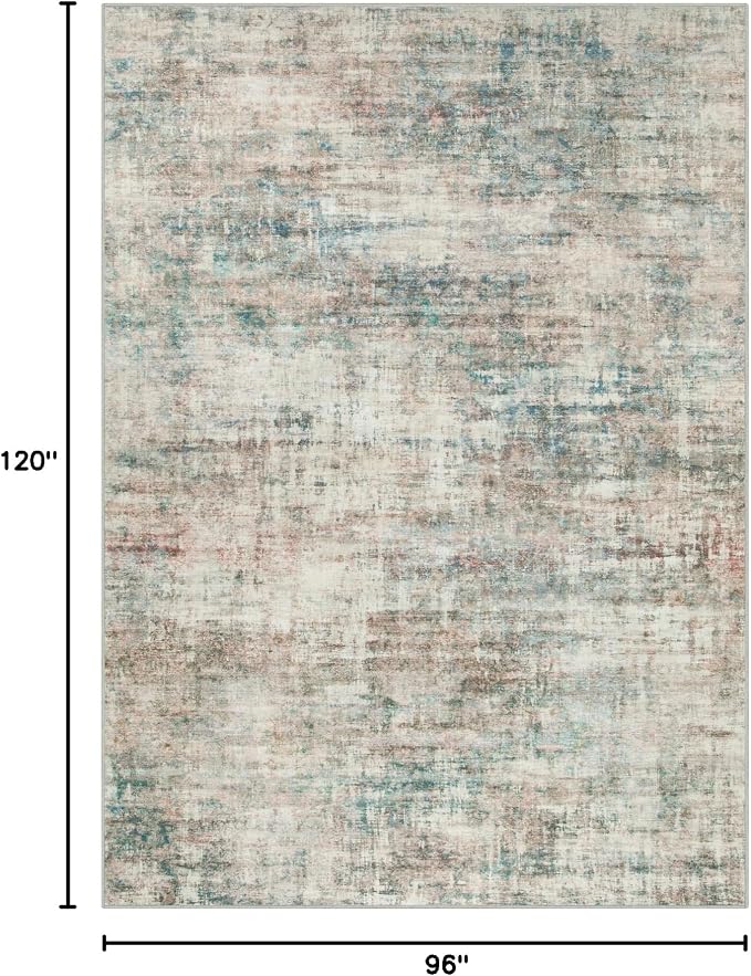 8x10 Area Rugs Washable Rug: Large Modern Abstract Living Room Rug Soft Anti-Skid Thin Carpet Indoor Floor Non-Shedding Carpets for Bedroom Dining Room Farmhouse Nursery Home Office Multi - Image 2