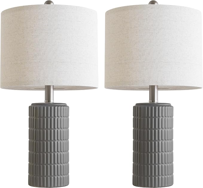 PoKat 20.75'' Ceramic Small Table Lamps for Bedroom, Modern Dark Gray Bedside Lamps Set of 2, Farmhouse Lamps for Living Room with Linen Lampshade for Night Stands Guest Room Side End Table Console - Image 9