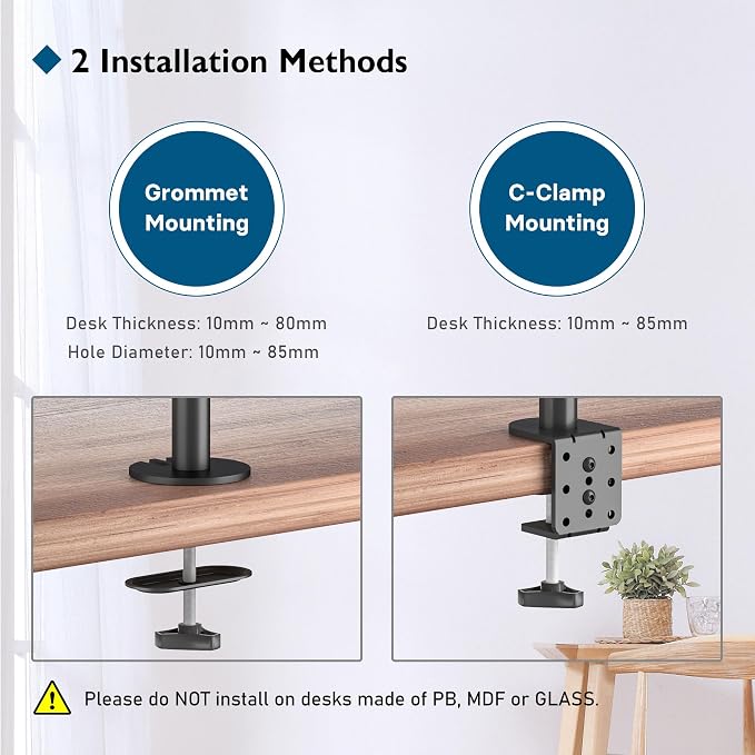 BONTEC Dual Monitor Desk Mount, 13-27 Inch, 22lbs, VESA 75x75/100x100,Black | Full Motion Adjustable Stand, Heavy Duty Arms, C Clamp and Grommet Base, Cable Management for Flexible Screen Positioning - Image 7