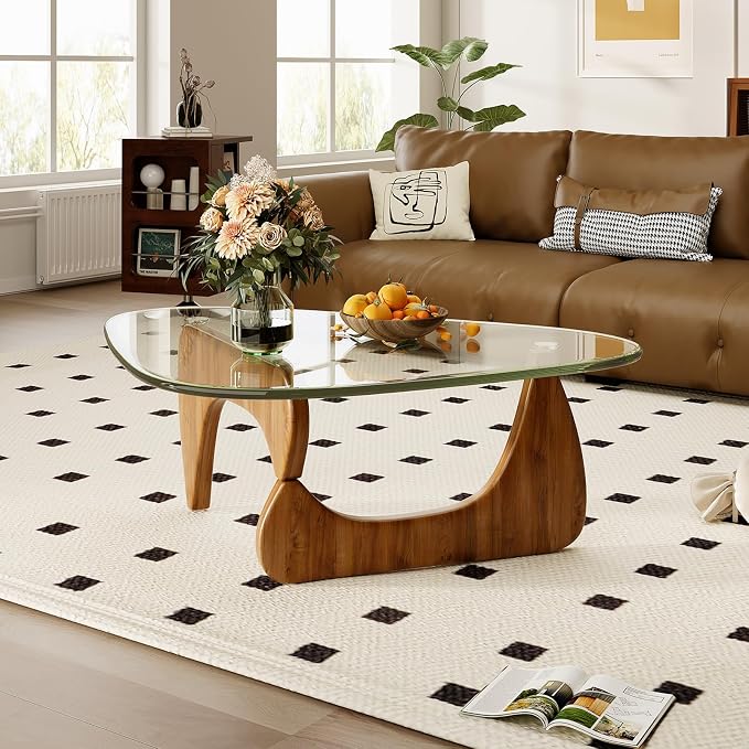Coffee Table for Living Room Mid Century Modern Center Table with Glass Top and Wood,36 Inch, Transparent/Walnut - Image 3