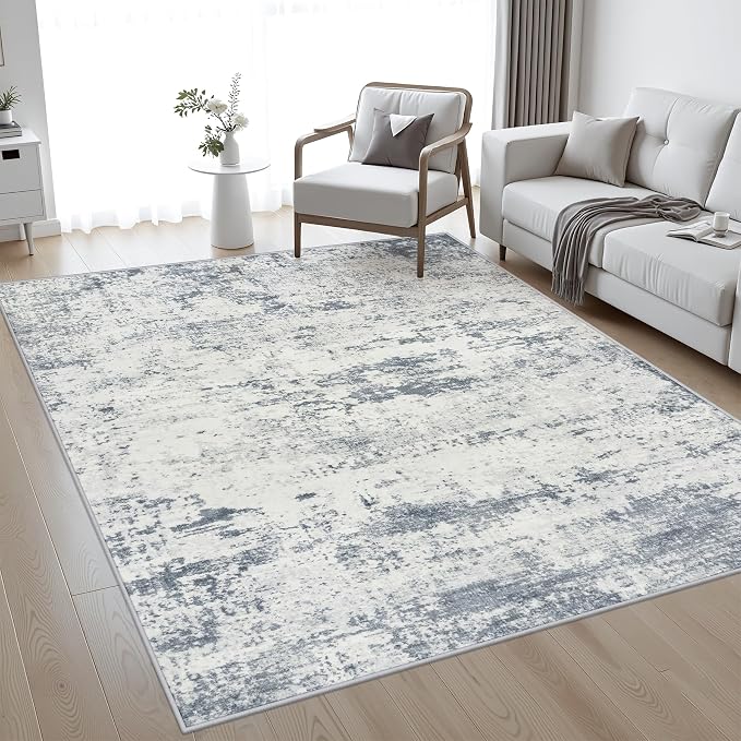 4x6 Area Rug Living Room Rug: Washable Modern Abstract Soft Thin Rug Indoor Floor No Slip Carpet for Bedroom Dining Room Farmhouse Nursery Home Office - Blue Grey by FXRHLP
