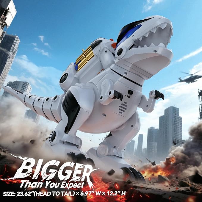 Ruko 8809 Robot Dinosaur Toys for Kids, Birthday Gift for Boys Age 3-8 | Interactive with Sound Effects, Remote Control T-Rex, STEM Programmable, Rechargeable, LED Eyes, Soft Dart, White - Image 4