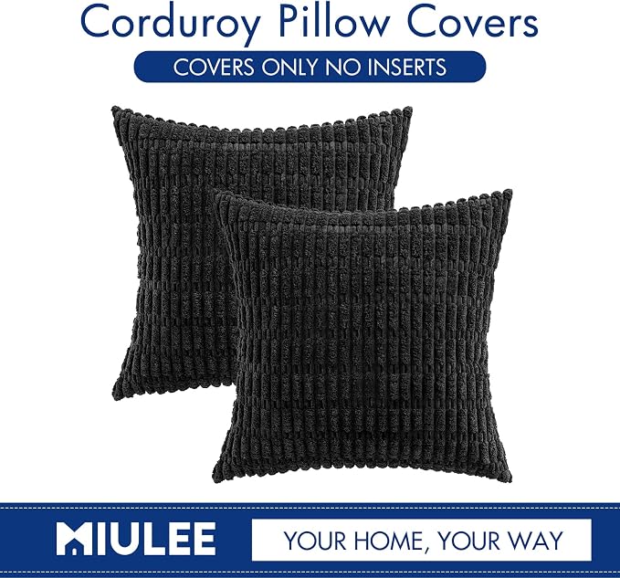 MIULEE Pack of 2 Corduroy Decorative Throw Pillow Covers 20x20 Inch Soft Boho Striped Pillow Covers Modern Farmhouse Home Decor for Halloween Sofa Living Room Couch Bed Black - Image 6