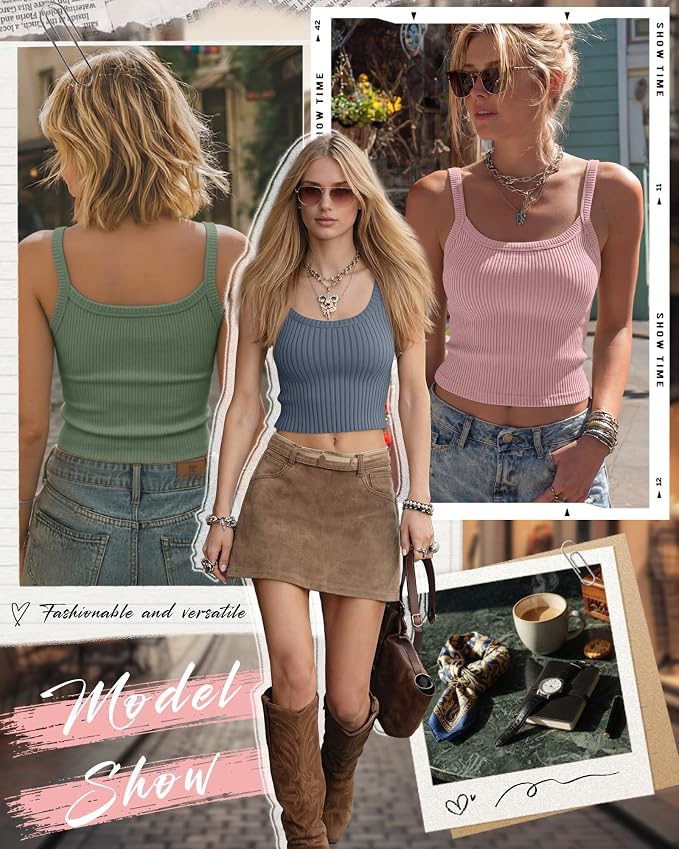 Ficerd 3 Pack Women's Tank Tops 95% Cotton Spaghetti Strap Ribbed Crop Camisole Slim Fitted Basic Summer Sleeveless Layer - Image 3