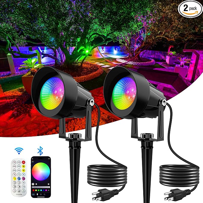 Spot Lights Outdoor, Smart RGBW LED Color Changing Landscape Lights with APP and Remote Control, Music Mode, DIY Scenes, Timing, IP65 Waterproof Spotlights Plug in for Yard Garden, 2 Pack by CREPOW
