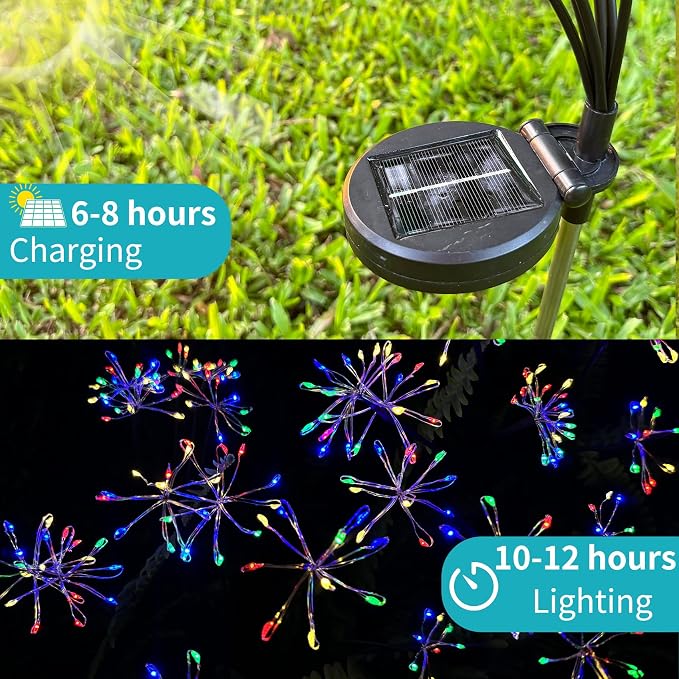 JJGoo Solar Garden Lights, New Upgraded 2 Pack Solar Swaying Starburst Light, Waterproof Fireworks Outdoor Lights, Yard Patio Pathway Decoration, Colorful - Image 6
