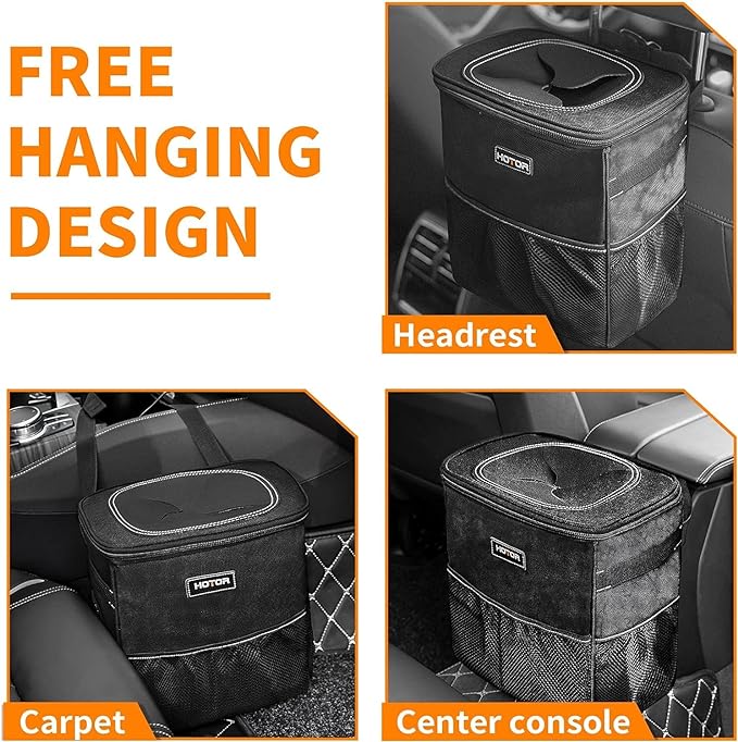 HOTOR 3 Gallons Car Trash Can, Ultra Large Capacity Organizer and Storage with Adjustable Straps & Magnetic Snaps, Waterproof Car Accessory for Interior Car Stuff Storage, Black - Image 5