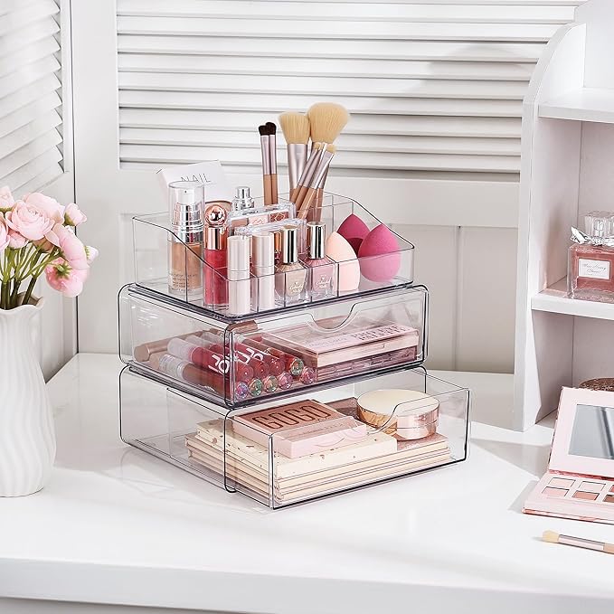 Vtopmart 3 Tier Clear Makeup Organizer with 2 Drawers | Smart Storage Layout, Clear for Better Visibility, Stackable, Large Capacity, for Makeup Lipstick Brush Skincare - Image 5