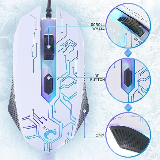 Gaming Keyboard and Mouse and Gaming Headset & Mouse Pad, Wired LED RGB Backlight Bundle for PC Gamers Users - 4 in 1 White Edition Hornet RX-250 - Image 8