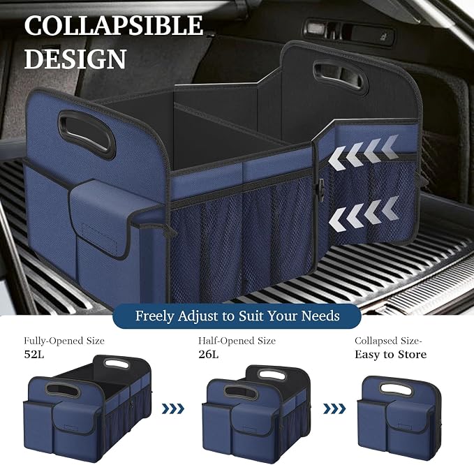 Femuar Car Trunk Organizer, Collapsible, Waterproof, Non-Slip, Blue, 52L, 5 Compartments, Rectangular, Portable, Practical/Functional - Image 4
