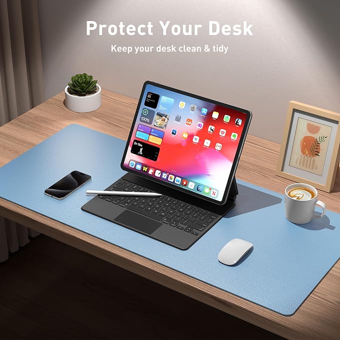 Aothia Faux Leather Desk Mat for Keyboard & Mouse (Sky Blue, 23.6" x 13.7") | Large desk mat for keyboard, mouse and laptop, creating a clean, organized workspace for work, study and everyday use - Image 4