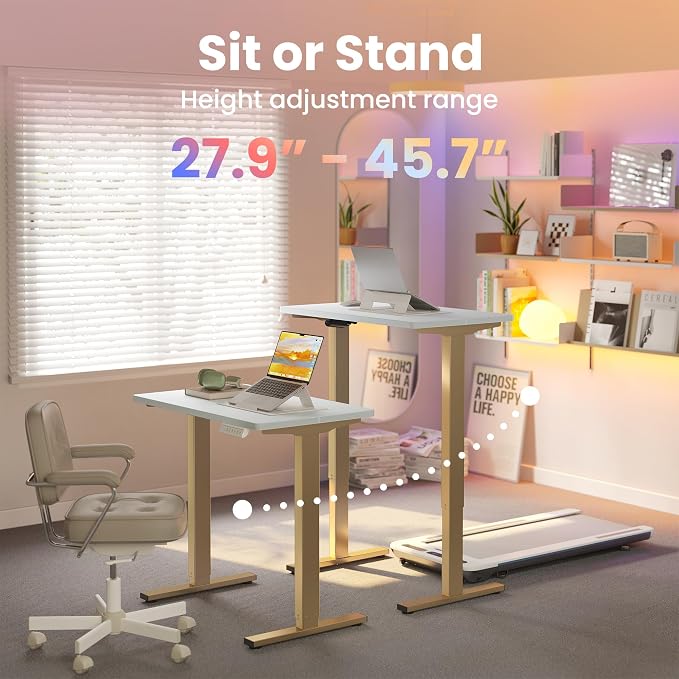 HUANUO 32" Small Electric Standing Desk Adjustable Height, 4 Memory Height Settings, Sit Stand Up Desk for Home Office & Computer Workstation, White and Gold Frame - Image 4