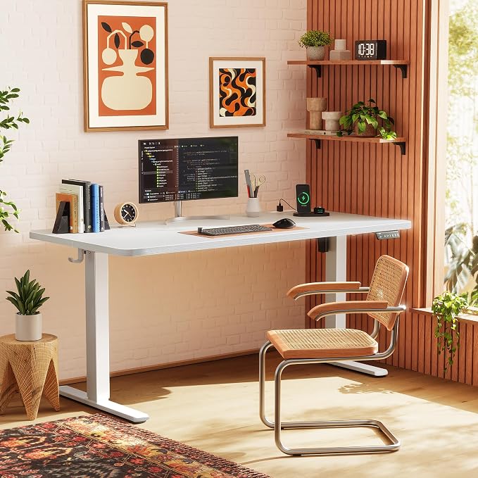 Huuger Electric Standing Desk with Power Outlets and USB-C Port, 55 X 24 Inch Height Adjustable Desk, Sit Stand Desk for Home Office, Computer & Gaming Desk with 4 Presets, Stable Steel Frame, White - Image 2