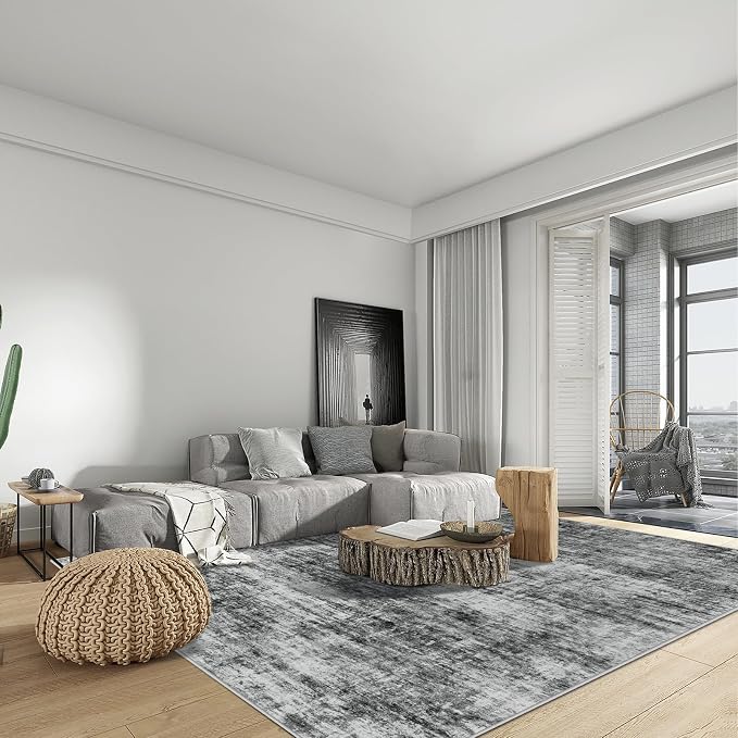 10x14 Area Rugs Washable Rug: Modern Abstract Living Room Rug Soft Anti-Skid Thin Carpet Indoor Floor Non-Shedding Carpets for Bedroom Dining Room Farmhouse Nursery Home Office Black - Image 4
