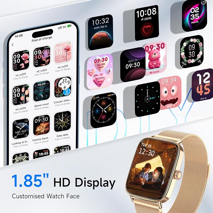 Smart Watch for Men Women, 1.85" HD Smartwatch Compatible iPhone/Samsung/Android (Answer/Make Calls), 100+ Sport Modes Fitness Tracker with Heart Rate/Sleep/SpO2 Monitor, IP68 Waterproof, Metal Band - Image 8