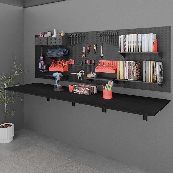 IAE 72x22in Floating Fold Desk,Wall-Mounted Folding Computer Table,Black | Study Table with Shelf Brackets,Foldable Down Shelf with Engineered Wood,Fold Computer Desk for Small Apartment,Holds 518 lb - Image 7
