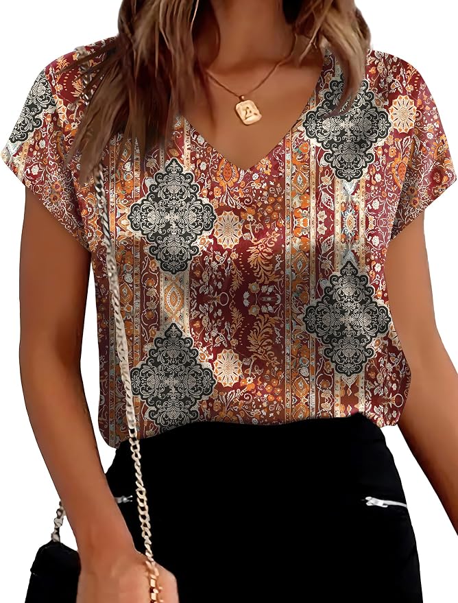 WIHOLL Womens Satin Summer Tops Cap Short Sleeve Blouses V Neck Shirts Business Casual Outfits Fashion Clothing 2026 - Image 4