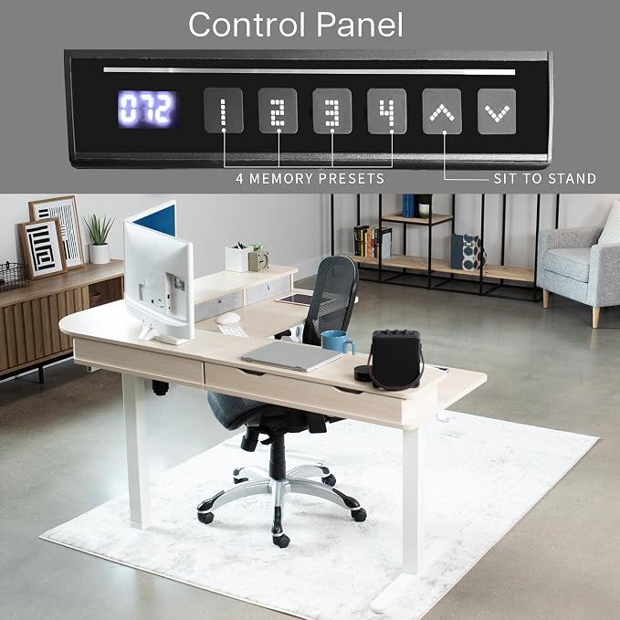 VIVO Light Wood 63 x 55 in Corner Standing Desk, DESK-E3CVC | Electric, 2-Tier, L-Shaped, Sit Stand, Height Adjustable, Memory, Light Wood Top, Black Frame, Light Gray Drawers - Image 5