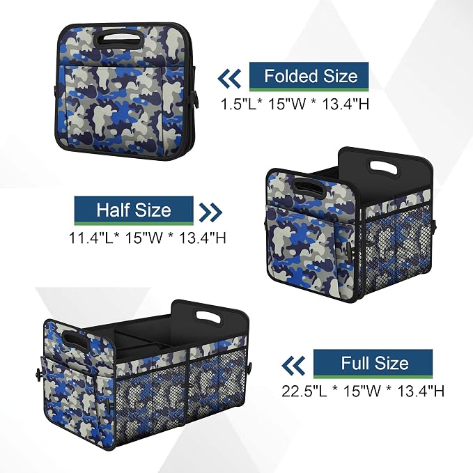 Femuar Car Trunk Organizer with 72L Large Capacity Waterproof Collapsible and 11 Pockets, Trunk Organizer for Car SUV/Jeep/Sedan, Large Size, Blue Camouflage - Image 4