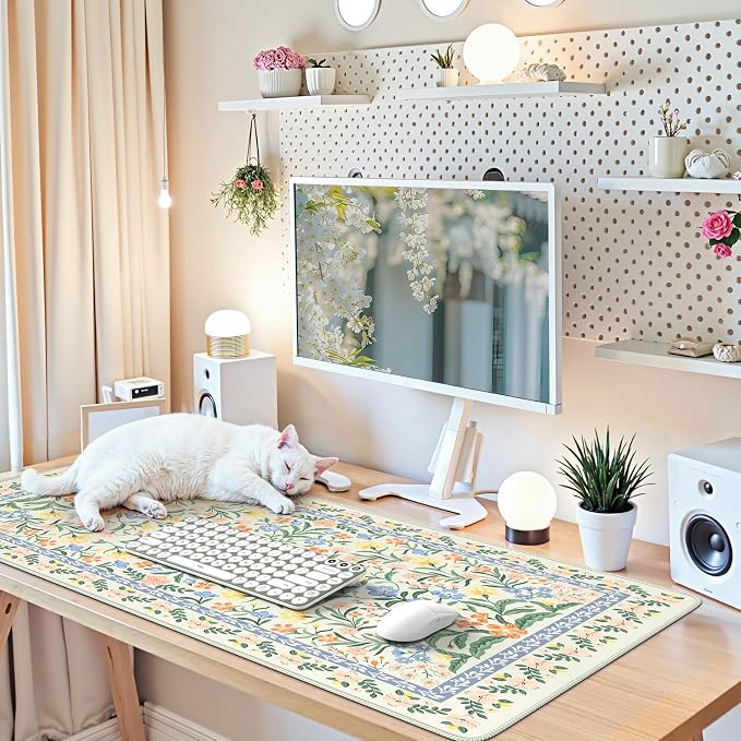 iCasso Desk Mat for Office Decor,35.4 x 15.7 in,Cute Green Floral | Desk Matt for Desktop,Desk Pad Mat for keyboard and mouse,XXL Large Mouse Pad,Anti-Slip keyboard pad with Stitched Edges - Image 7