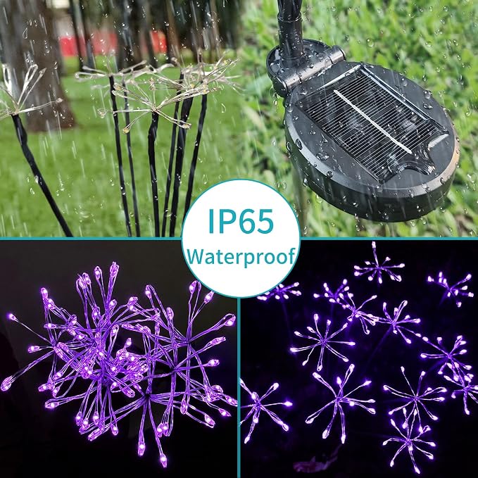 JJGoo Solar Garden Lights, New Upgraded 2 Pack Solar Swaying Starburst Light, Waterproof Fireworks Outdoor Lights, Yard Patio Pathway Decoration, Purple - Image 4