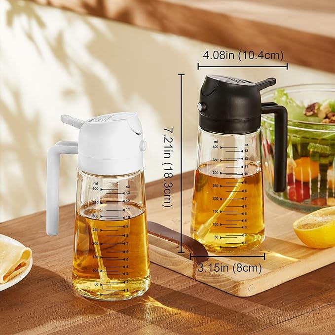 TrendPlain 16oz/470ml Glass Olive Oil Sprayer for Cooking – 2 in 1 Olive Oil Dispenser Bottle for Kitchen Gadgets and Air Fryer Accessories, Salad, BBQ - 2 Black - Image 6